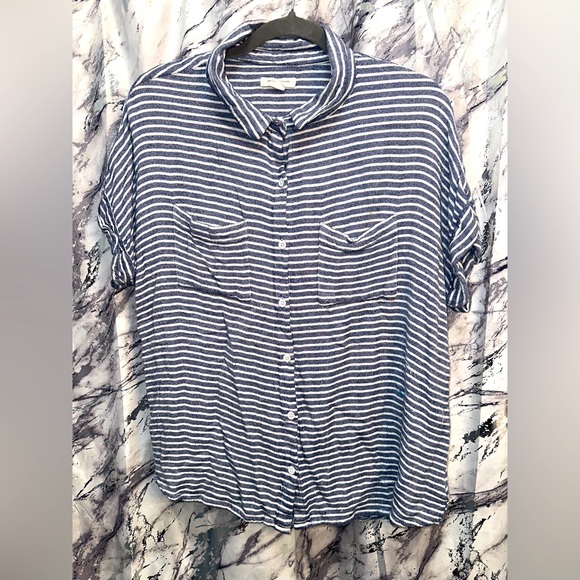 Beach lunch lounge Supersoft collard striped button up shirt Coastal Grandma XL - Picture 1 of 6